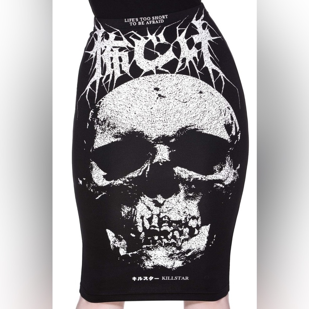 Killstar Long Pencil Skirt Skull Punk Goth